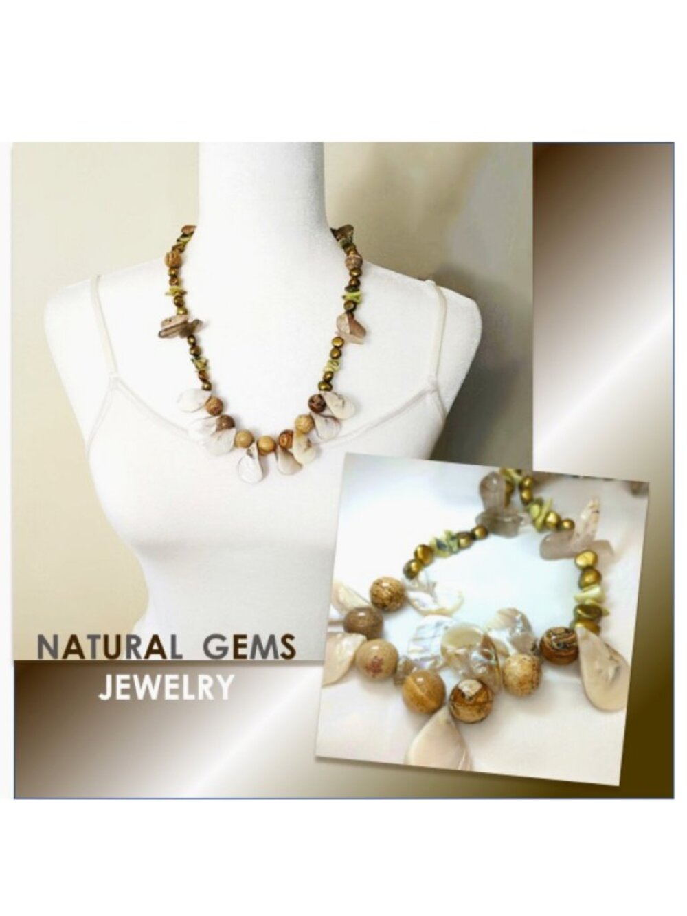 Natural Gems Necklace MOP Jasper Pearl Quartz Chip